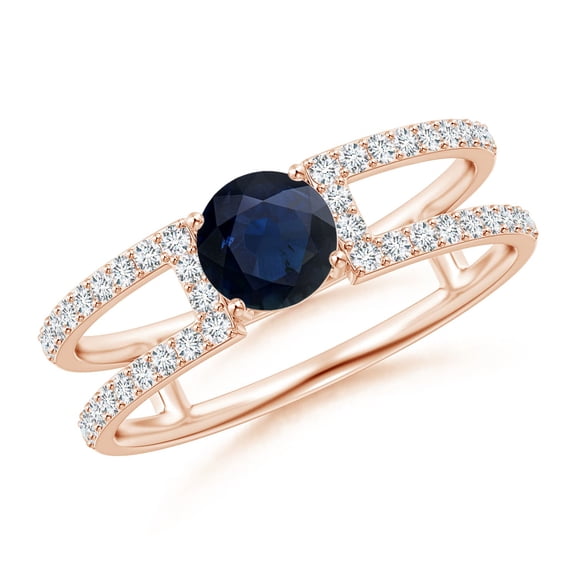 ANGARA Natural Sapphire Parallel Split Shank Ring with Accents in 14K Rose Gold for Women (Size-5mm) | September Birthstone, Birthday, Anniversary, Jewelry Gift for Women | Natural Blue Sapphire Ring