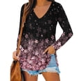 thumbnail image 3 of Haut d'Automne pour Femmes, Col en V, Manches Longues, 95 % Polyester, 5 % Spandex (Rose, s), 3 of 4