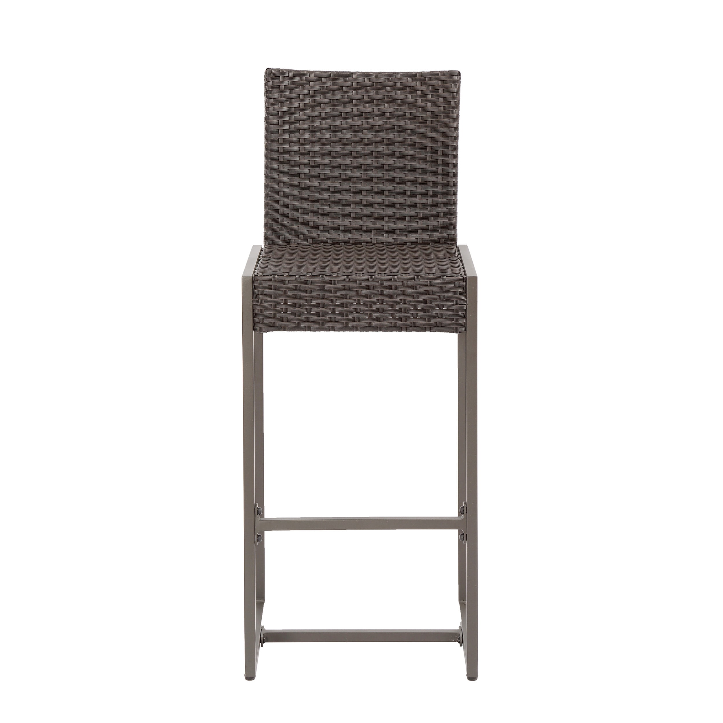 Outdoor Wicker Bar Stool Set of 2, Height Leisure Seats for Patio Bar, Dark Brown and Grey