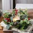 thumbnail image 2 of Christmas Candle Holder Wreath Set 3 Inch Center Pine Cone and Red Berry Decorative Ring Holiday Table Centerpiece with Artificial Greenery for Candle Holders, 2 of 6