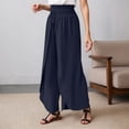 thumbnail image 2 of Elegant Palazzo Pants, Women's High Waisted Slit Hem Linen Trousers, Lightweight Flowy Boho Beach Style Summer Wide Leg Casual Pants, 2 of 5