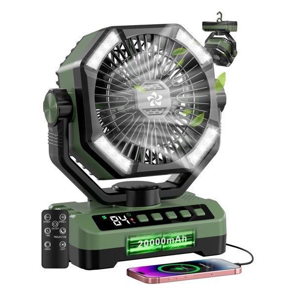 Ventilador de camping Doviluxe, batería recargable de 20000 mAh, 5 velocidades