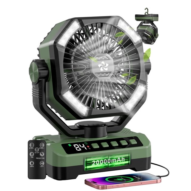 Ventilador de camping Doviluxe, batería recargable de 20000 mAh, 5 velocidades
