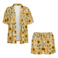 thumbnail image 4 of FKEKYI Sunflower Print Womens Summer Short Set 2 Piece Shirt Top & Shorts with Adjustable Waistband Casual Lounge Sets Breathable Resort Wear Beachwear Outfits, S, 4 of 7