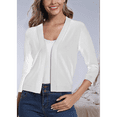 thumbnail image 5 of Women's Cropped Cardigan 3/4 Sleeve Spring Fall Sweater Solid Color White L, 5 of 7