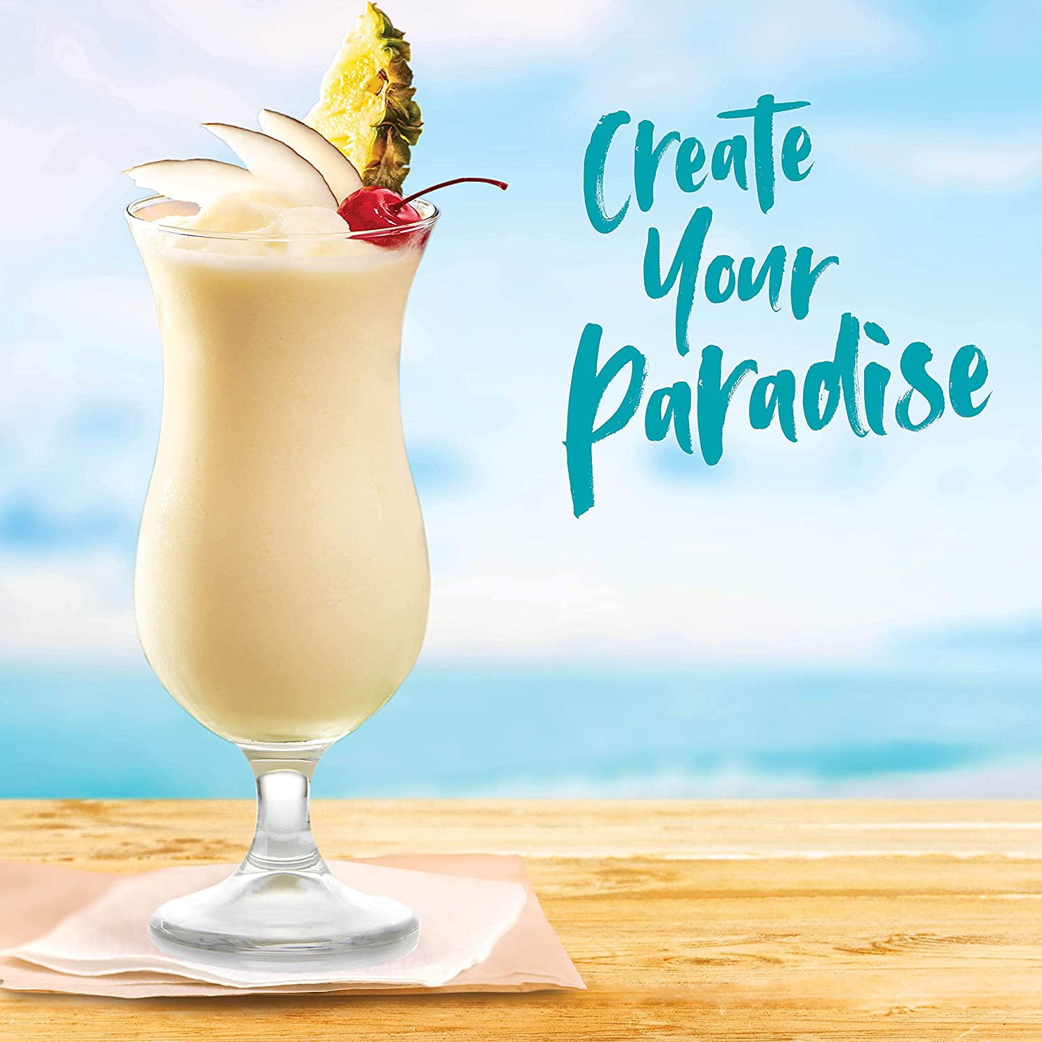 Island Oasis Pina Colada Fruit Puree Beverage Mix, 1 Liter Carton (pack of 2) with By The Cup Coasters
