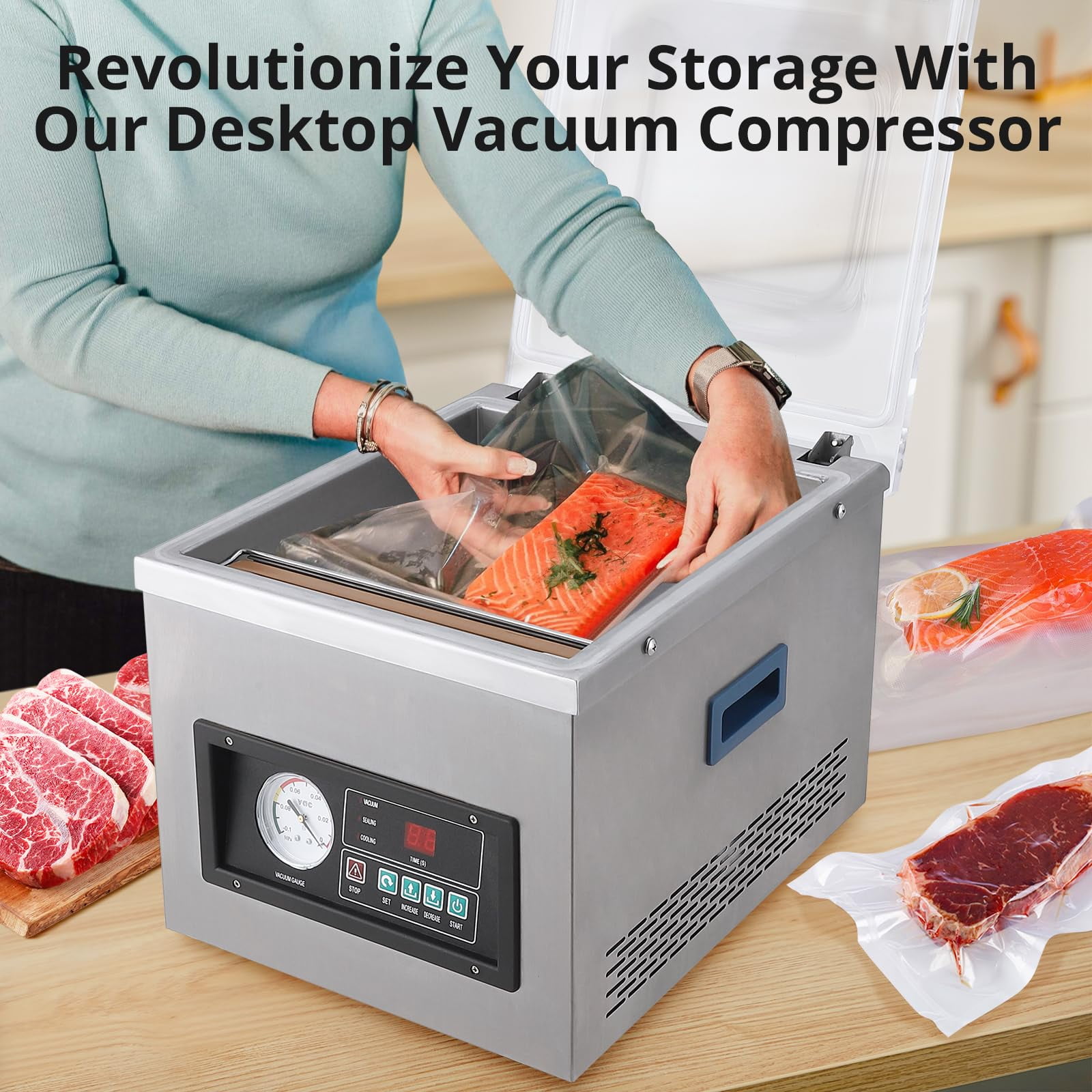 Chamber Vacuum Sealer Machine - 180W-260W, 6.5 M³/H Pump Rate, Microcomputer Controlled, Stainless Steel Structure, Premium Sealing