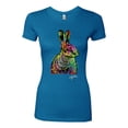 thumbnail image 2 of Wild Bobby, Colorful Rainbow Rabbit Animal Lover Womens Slim Fit Junior Tee, Turquoise, Small, 2 of 3