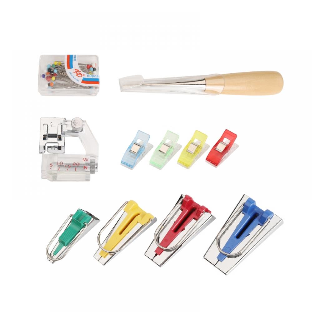 Bias Tape Makers Kit 6MM 12MM 18MM 25MM 4 Sizes Tools Kit with Wooden Awl,Bead Needles,Adjustable Bias Binding Foot,Cloth Clip,Fabric Bias Tape Makers for Home DIY Quilting//Binding//Sewing