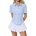 thumbnail image 3 of Womens Business Casual Outfits Dressy Casual Blouse Summer Button Down Peplum Tops Striped Shirts Light Blue XL, 3 of 8