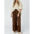 thumbnail image 4 of Pantalones Palazzo Holgados de Playa con Cintura Alta Elástica, Dobladillo con Volantes y Pierna para Mujer Color Café M, 4 of 7