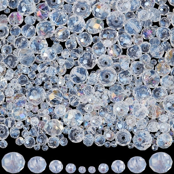 1 Box 600Pcs Rondelle Faceted Beads Clear Glass Beads Small 2/4/6/8/10mm Electroplate AB Color Crystal Gemstone Flat Round Loose Spacer Bead for Jewelry Making Necklaces Bracelets DIY Crafts