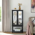 thumbnail image 2 of Tcbosik 48"H Lighted Curio Cabinet, Display Cabinet with Glass Doors and Adjustable Shelves, Liquor Cabinet for Living Room, Black, 2 of 9