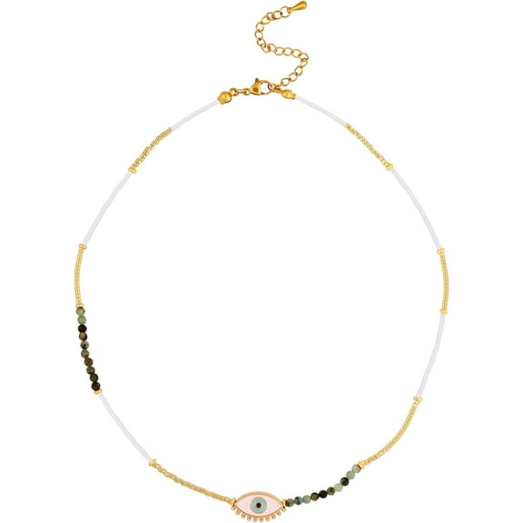 Evil Eye Necklace with Miyuki Seed Beads and Stainless Steel Chain, Fashion Jewelry Choker for Women