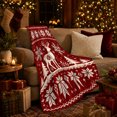 thumbnail image 3 of Stylized Knit Reindeer Snowflake Fair Isle Christmas Living, Festive Holiday Scene, Warm Flannel Blanket for Living Room and Reading Nook, Art Lovers Christmas Gift, Festive Home Decor, 3 of 9