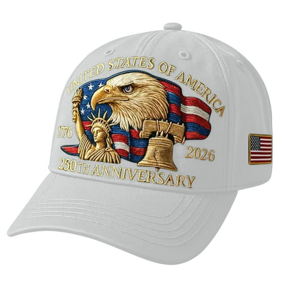 Eagle – United States 250th Anniversary Hat, Adjustable Patriotic Embroidered Baseball Cap with Bald Eagle, Retro Washed Cap (1Pcs, White)