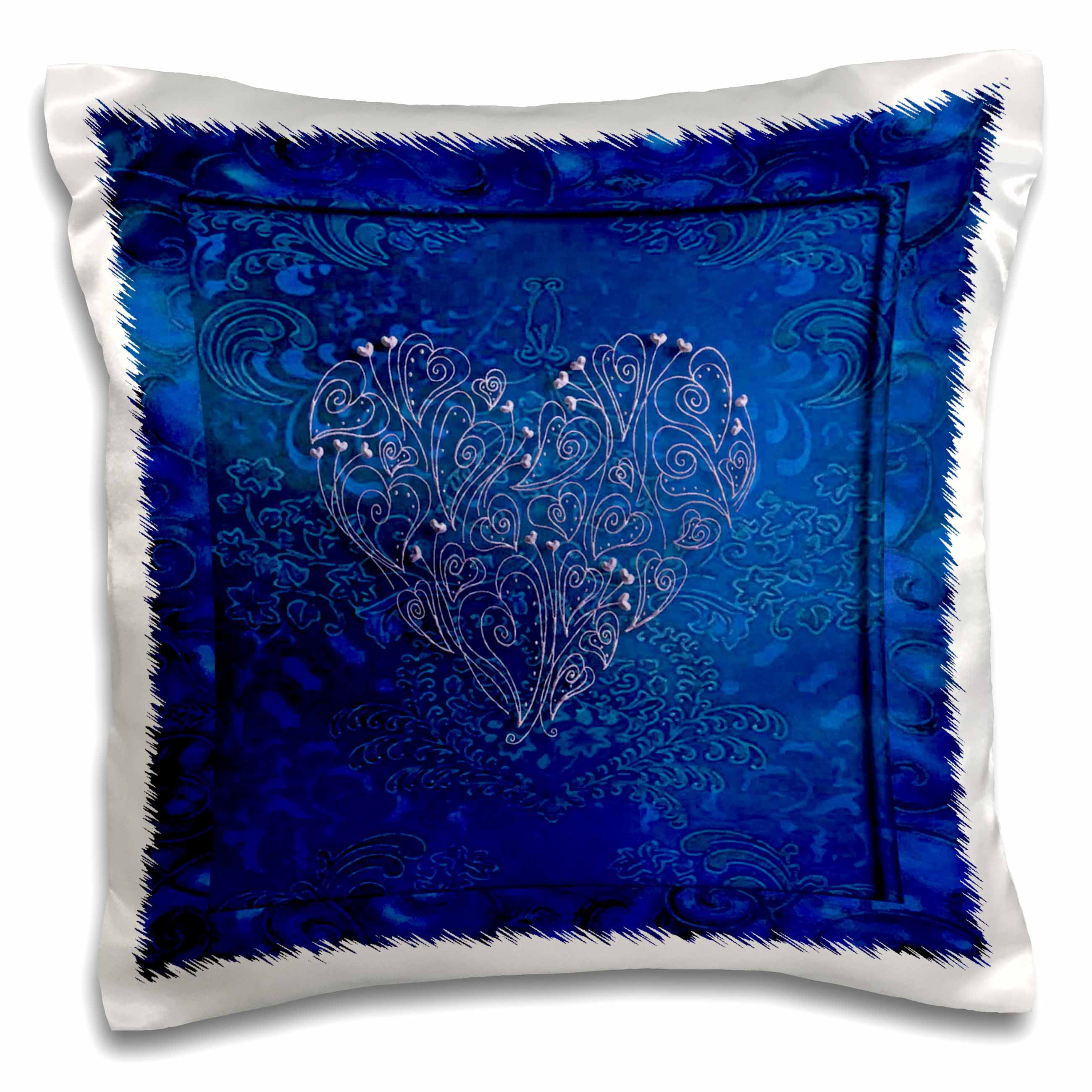 3dRose Silver Heart Design on Royal Blue Pillow Case, 16 by 16inch