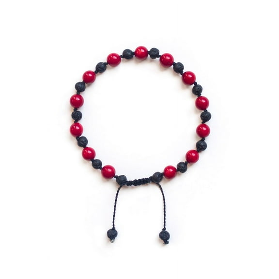 Red Coral and Lava Stone Bracelet