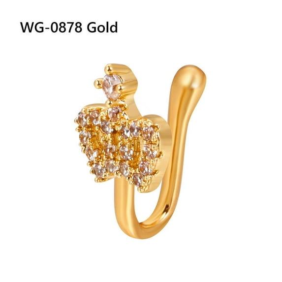 Women and Girls Crystal Nose Cuffs Fake Nose Cuff Fake Piercing African Nose Cuff Clip-On Nose Ring Non-Piercing Nose Ring Cuffs WG-0878 GOLD