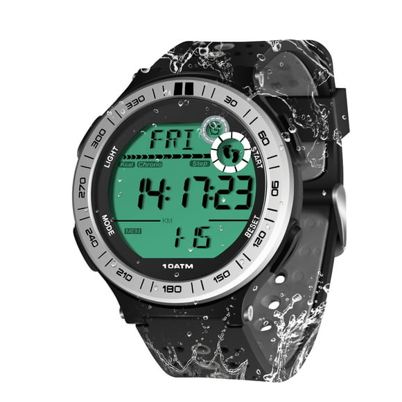 Montre de Sport Étanche 10 ATM avec Podomètre pour Hommes et Garçons, Montre de Plongée sous-Marine avec Chronomètre pour les Genoux et Fonction Réveil, Format 12/24 Heures Sélectionnable