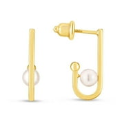 JewelStop 14K Yellow Gold 4mm Freshwater Pearl Drop J-Hoop Earring with Polished Finish and Push Back Closure