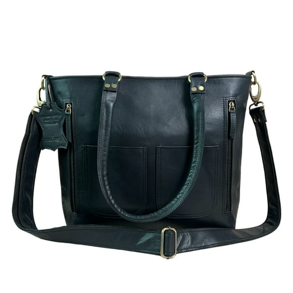 Madosh Women's Genuine Leather Tote Bag | Multi-Pocket Shoulder Bag | Adjustable & Detachable Strap | Elegant Everyday Handbag for Work & Travel (Black)