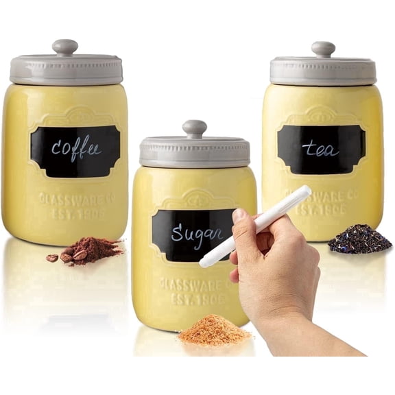 Comfify Yellow Mason Jar Ceramic Canister Set of 3 – Air-Tight Lids