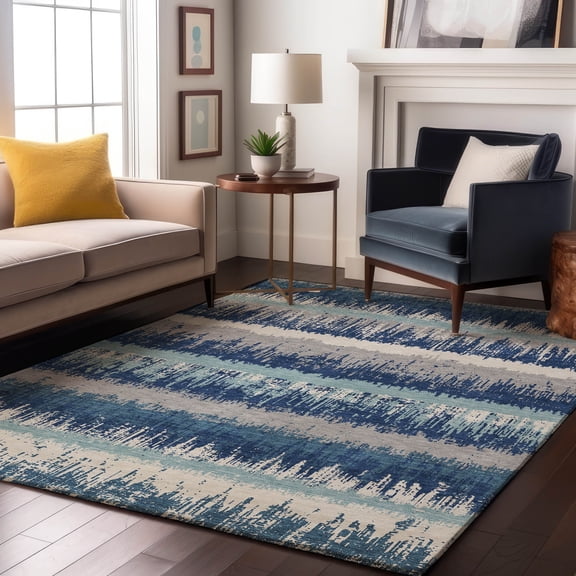 Addison Rugs Mayfield Premium Machine Washable Transitional Stripes Blue Rectangle Rug, 10' x 14'