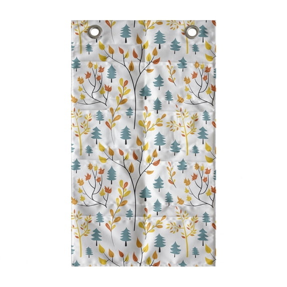 Autumn Hanging Pocket Organizer, Forest Floral on Harvest Seasonal Fallen Leaves on Plain Background, Printed Polyester Storage Bag with Pockets, 21" x 31", Cadet Blue and Marigold
