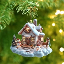 Winter Cabin Acrylic Christmas Ornament - Snowy Cottage Hanging Decoration for Trees Mantels Gift Tags Festive Home Decor(D)