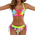 thumbnail image 2 of JoveMarine Bikini Sets for Women – Fluorescent Contrast Splicing Drawstring Two-Piece, Sexy Vacation Beach Swimsuit, Bright Neon Color for Pool Summer,Saffron L, 2 of 7