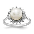 thumbnail image 6 of 14K White Gold 7.5mm FW Cultured Pearl AA Diamond Ring Size 6, 6 of 7