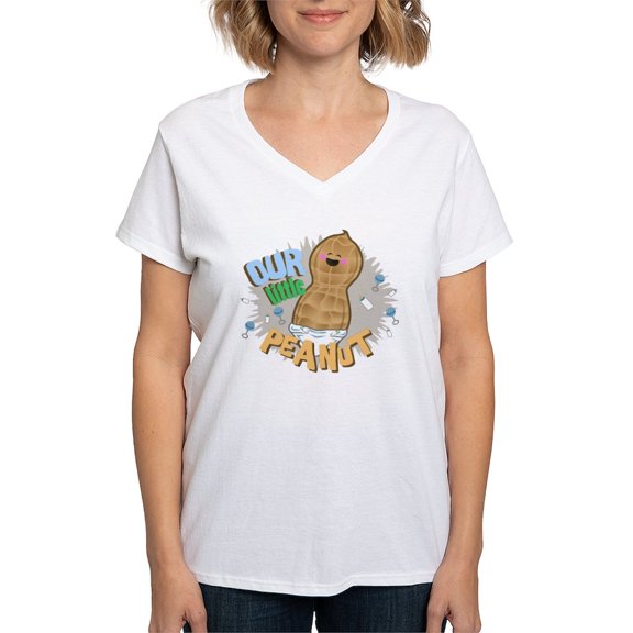 CafePress - LITTLE PEANUT Women's V Neck T Shirt - Womens Cotton V-Neck T-shirt