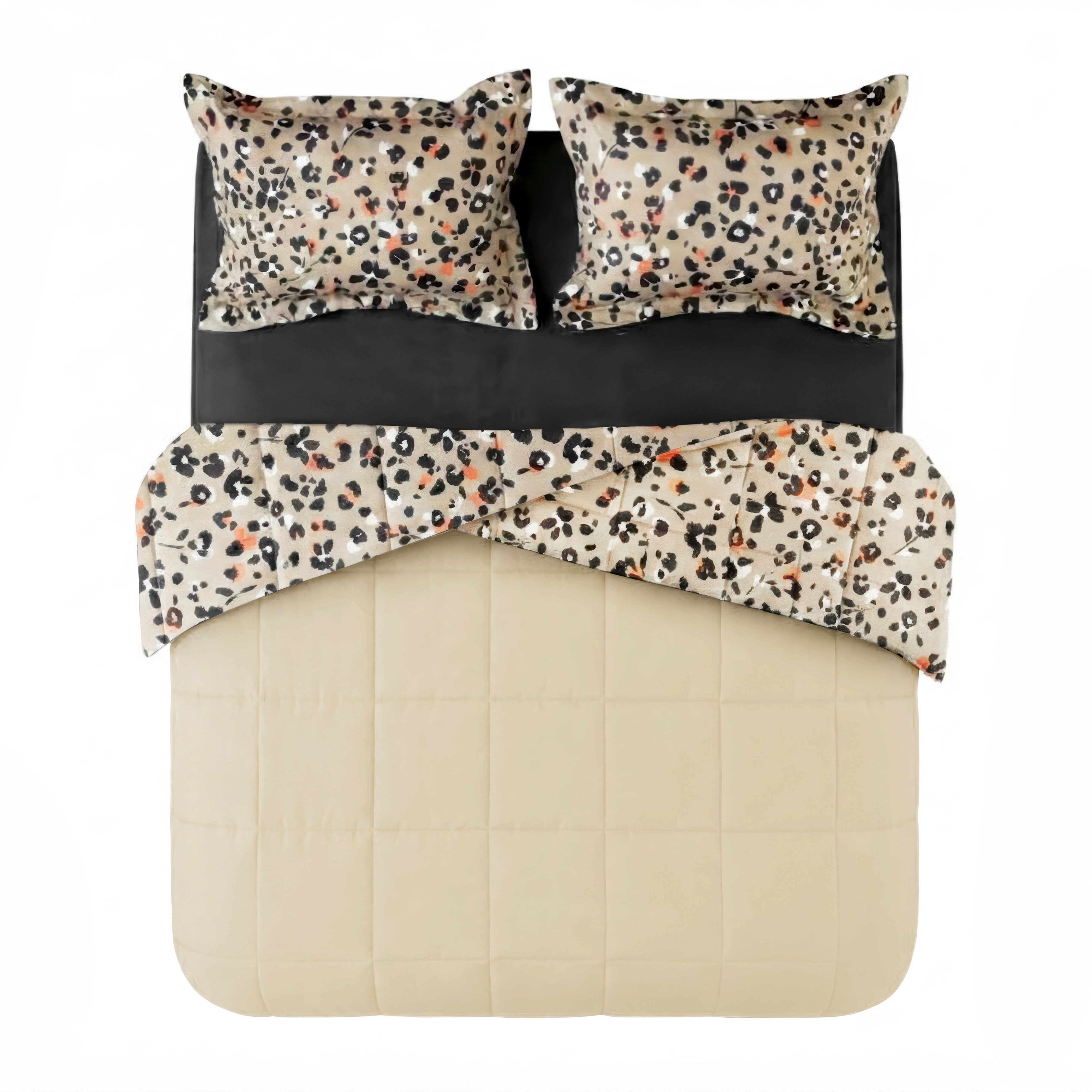 Mainstays All in One Reversible Comforter and Sheet set- 7 Piece, Full, Beige Animal Print