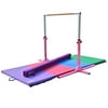 Adjustable Height Kip Bar Pro w/ 10'x4'x2" Tumbling Folding Mat and 8' Balance Beam | Junior Training Gymnastics Horizontal Bar Beech Wood - Pink