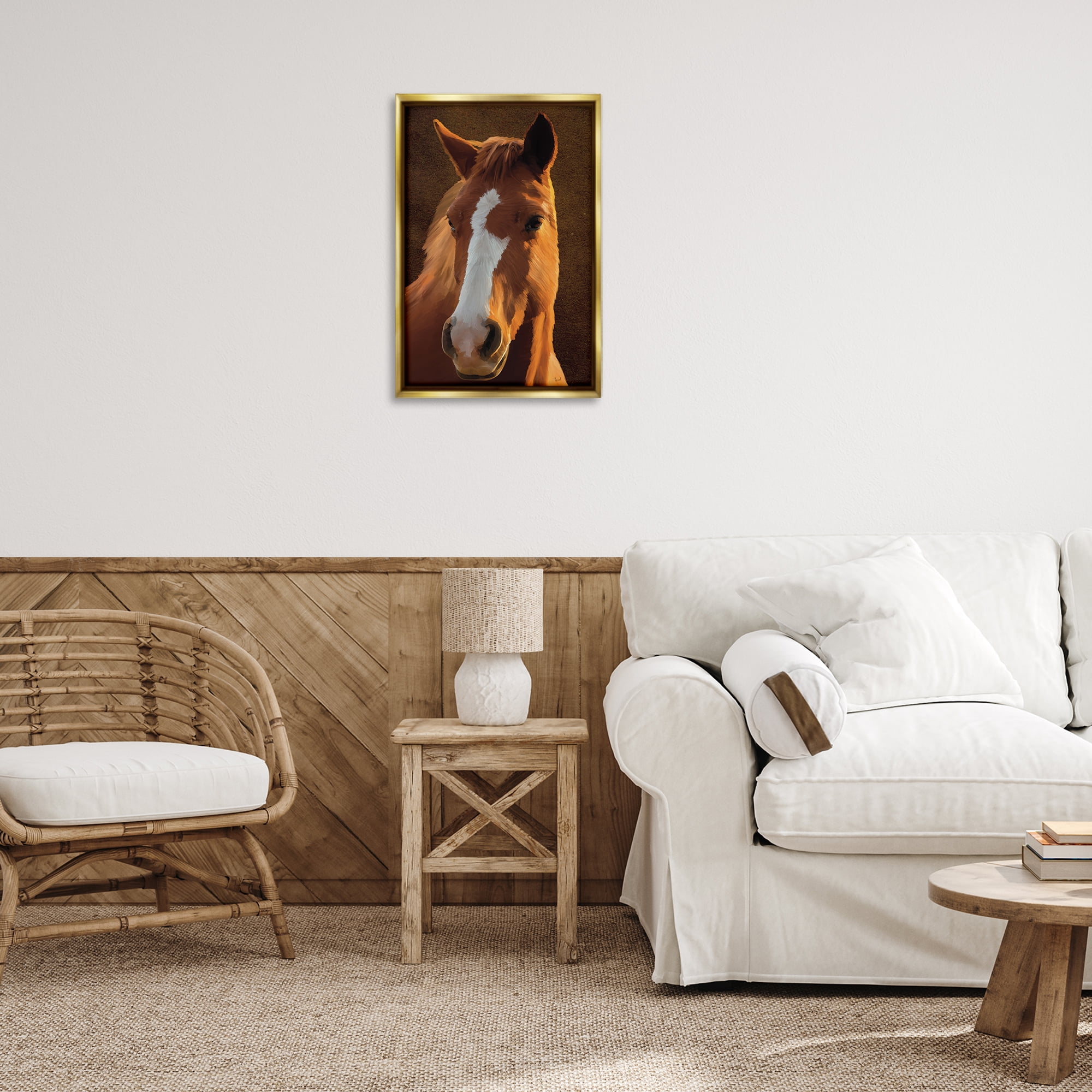 Stupell Industries Bella Brown Horse Face Animals Painting Gold Floater Framed Canvas Art Print Wall Art, 17 x 25