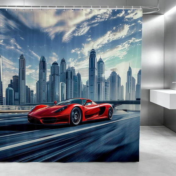 Erosebridal Sports Car Shower Curtain 72Wx72L, City Night Bathroom Curtain