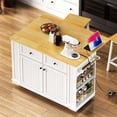 thumbnail image 3 of 48inch Large Kitchen Island With 2 Bar Stools, Power Outlet, Door Internal Storage Rack, Kitchen Storage Cart On 5 Wheels With Drop Leaf, 5 Open Side Racks, 2 Drawers,for Kitchen,Dining Room,White, 3 of 24