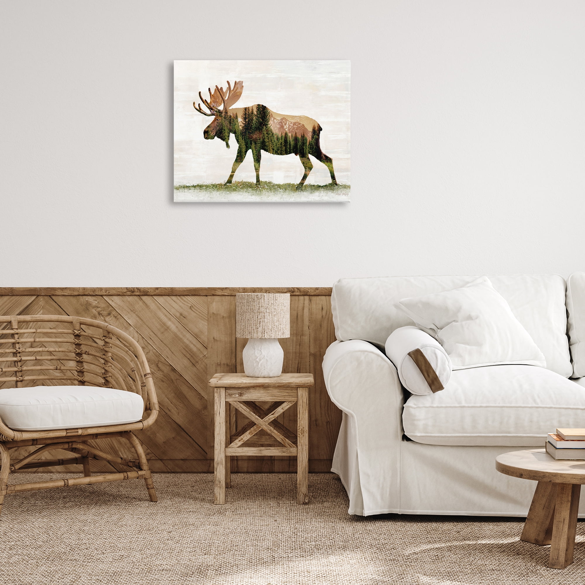 Stupell Industries Forest Pattern Moose Animals & Insects Painting Gallery Wrapped Canvas Art Print Wall Art, 30 x 24