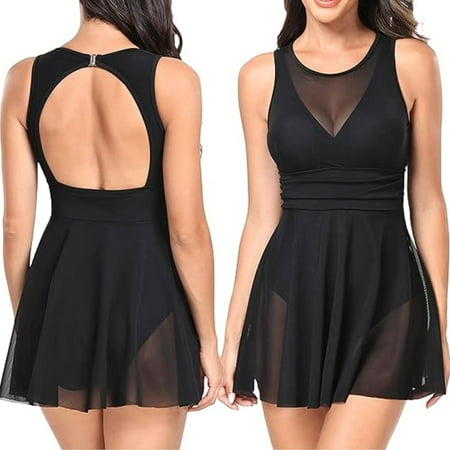 PPCHVOMEY Women s Tummy Control One Piece Swimsuit Sexy Backless Swimwear Halter Modest Skirt Bathing Suits Push Up Bathing Suit Full Coverage Slimming Swimdress with Boyshorts