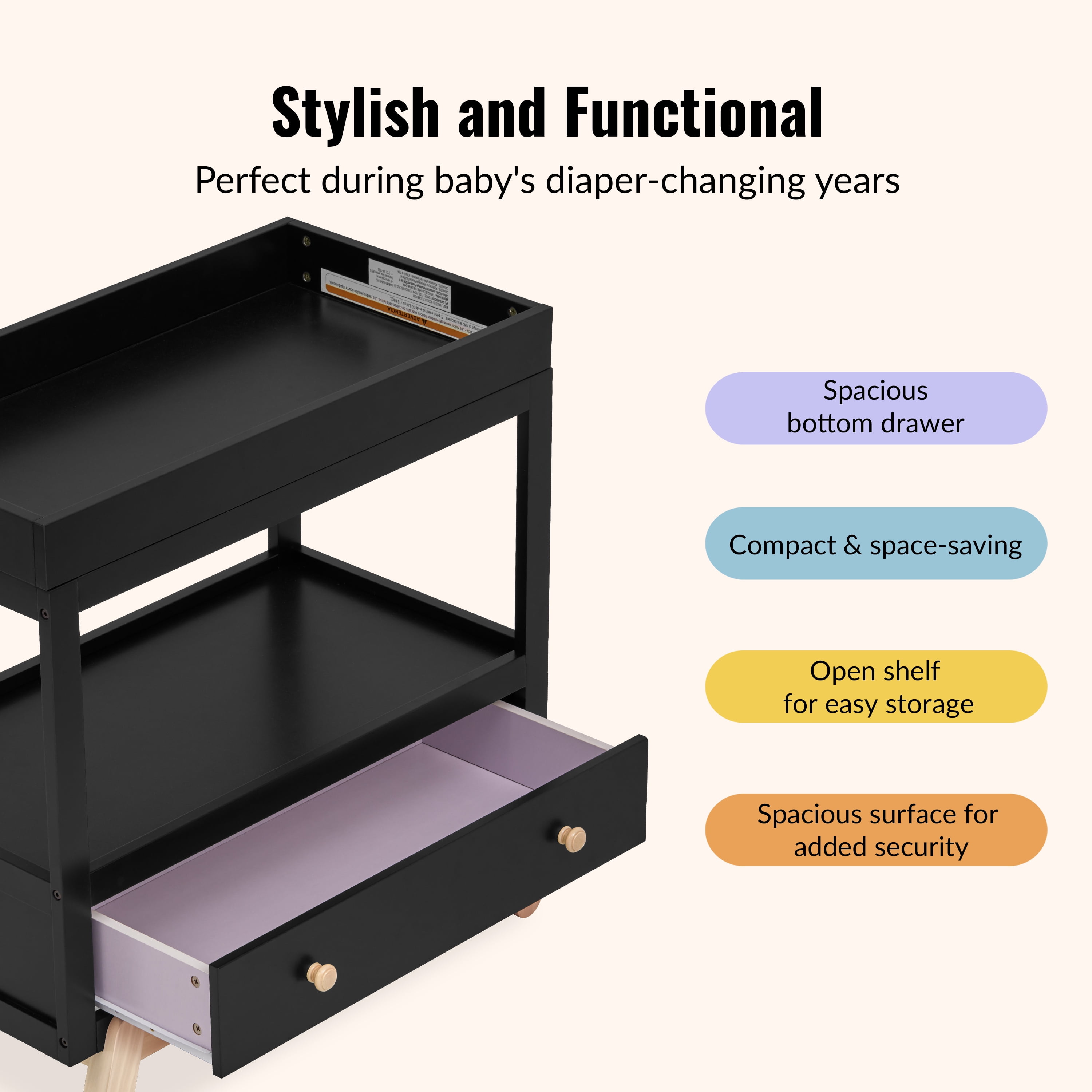 Dream On Me Hygge Changing Table, Matte Black Vintage