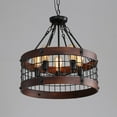 thumbnail image 2 of Farmhouse Wood & Black Metal 5-Light Chandelier – Round Cage Design, 2 of 9