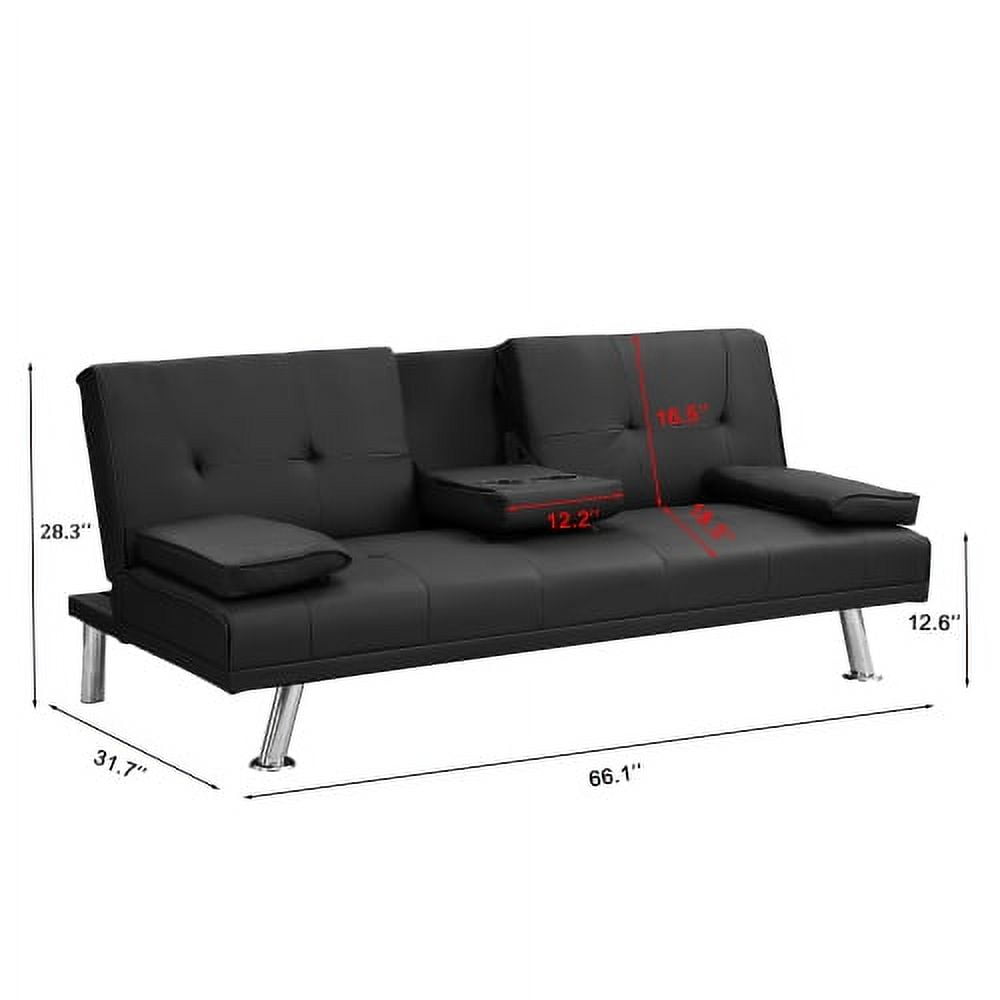 Derzers Adult Polyurethane 18.3'' Convertible Sofa Couch, Black
