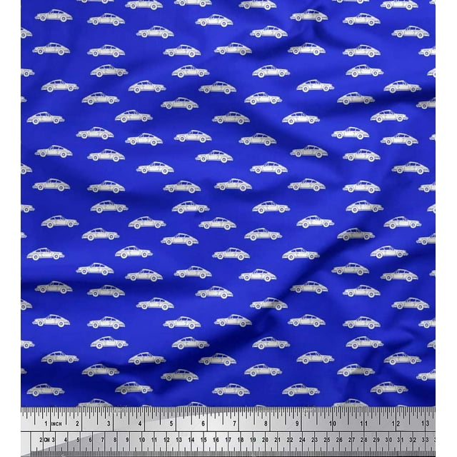 Soimoi Poly Georgette Fabric Car Transport Print Fabric by Yard 42 Inch Wide