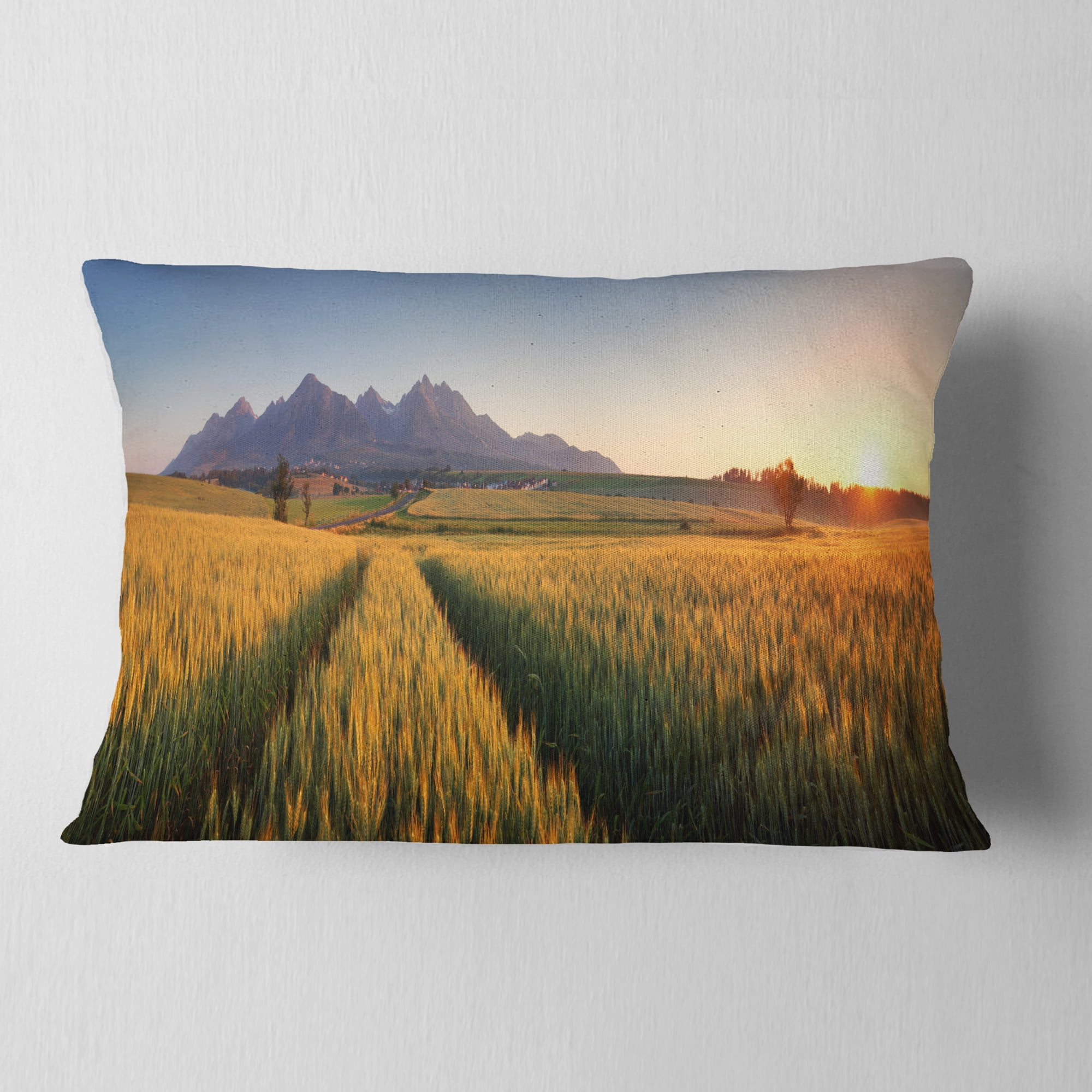 Designart Summer Wheat Fields Slovakia - Landscape Printed Throw Pillow - 12x20