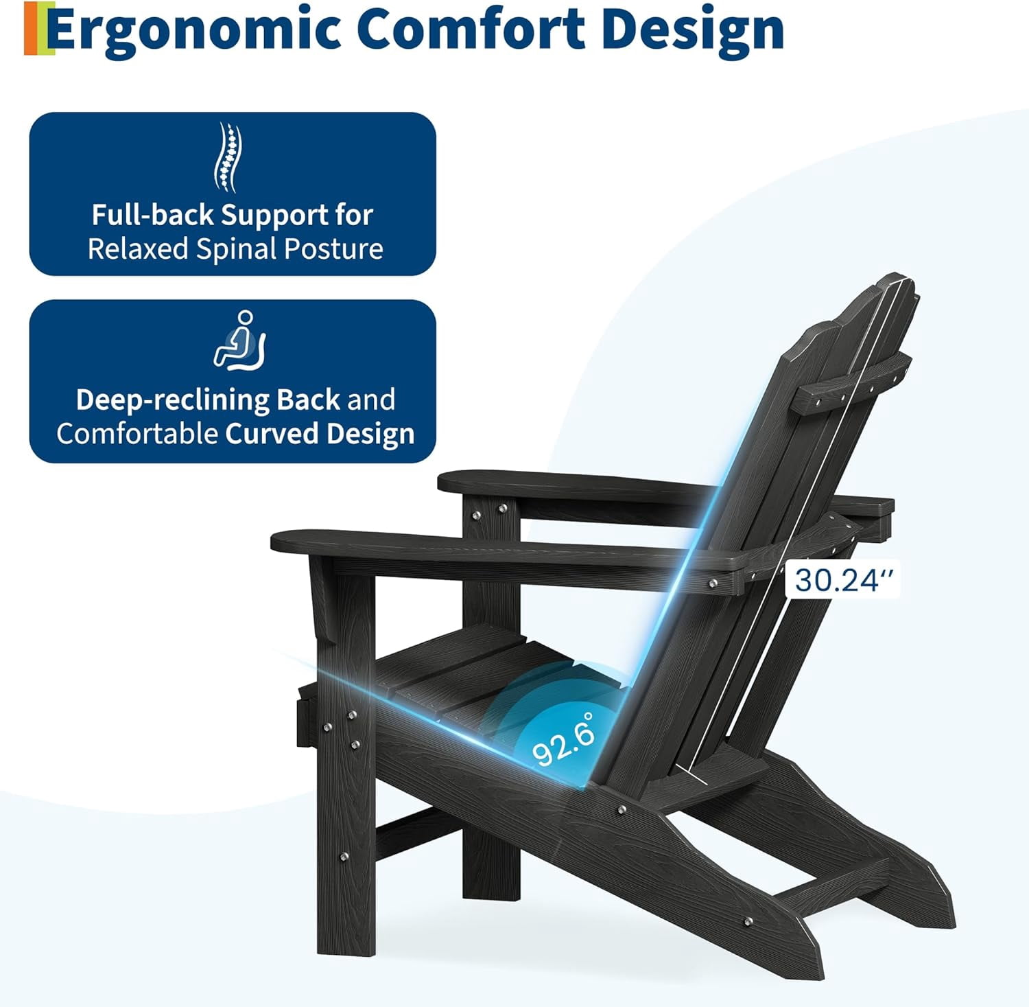 IdealHouse Adirondack Chair for Patio, HDPE Outdoor Lawn Chair with Wood Texture for Garden Backyard Deck Poolside Use