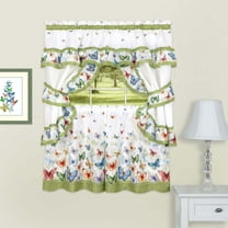 Kitchen Comfort Butterflies Printed Cottage Window Curtain Set - 57x36 - Green