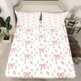 thumbnail image 2 of jejeloiu Cute Bowknot Twin Sheet Sets,Ribbon Bow Flower Twin Fitted Sheet,Pink White Flat Sheet For Girls,Super Cozy Bedroom Decor,3pcs, 2 of 7