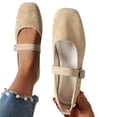 thumbnail image 4 of Miluxas Women's Mary Jane Ballet Flats, Square Toe Adjustable Buckle Suede Slip-On Casual Dress Shoes Beige 7(39), 4 of 8