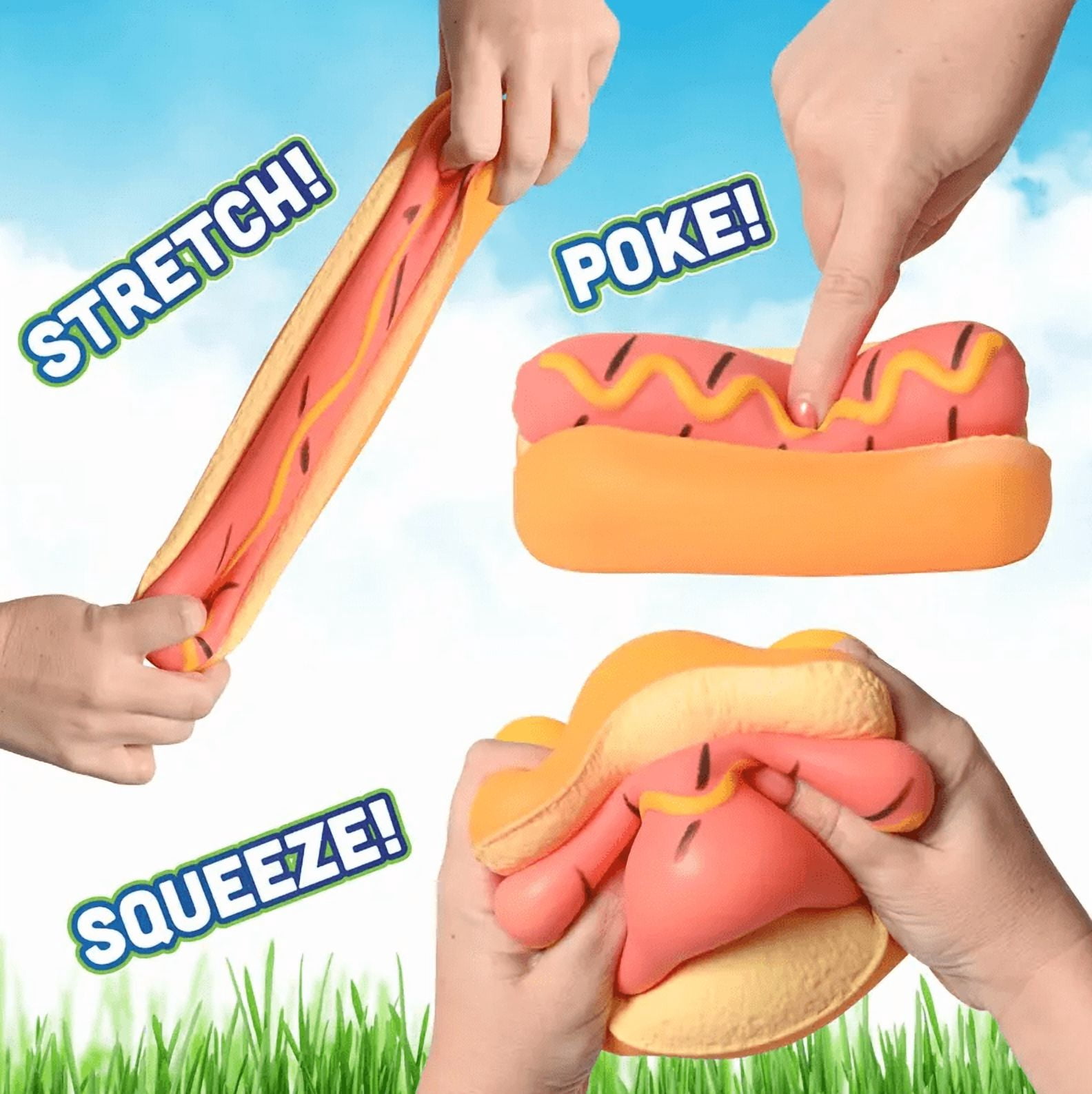 Jumbo Hot Dog Squish, 5.5 Inch Removable Bun,  2 in 1 Food Fidget Toy Funny Sensory Stress Ball for Adults and Teens